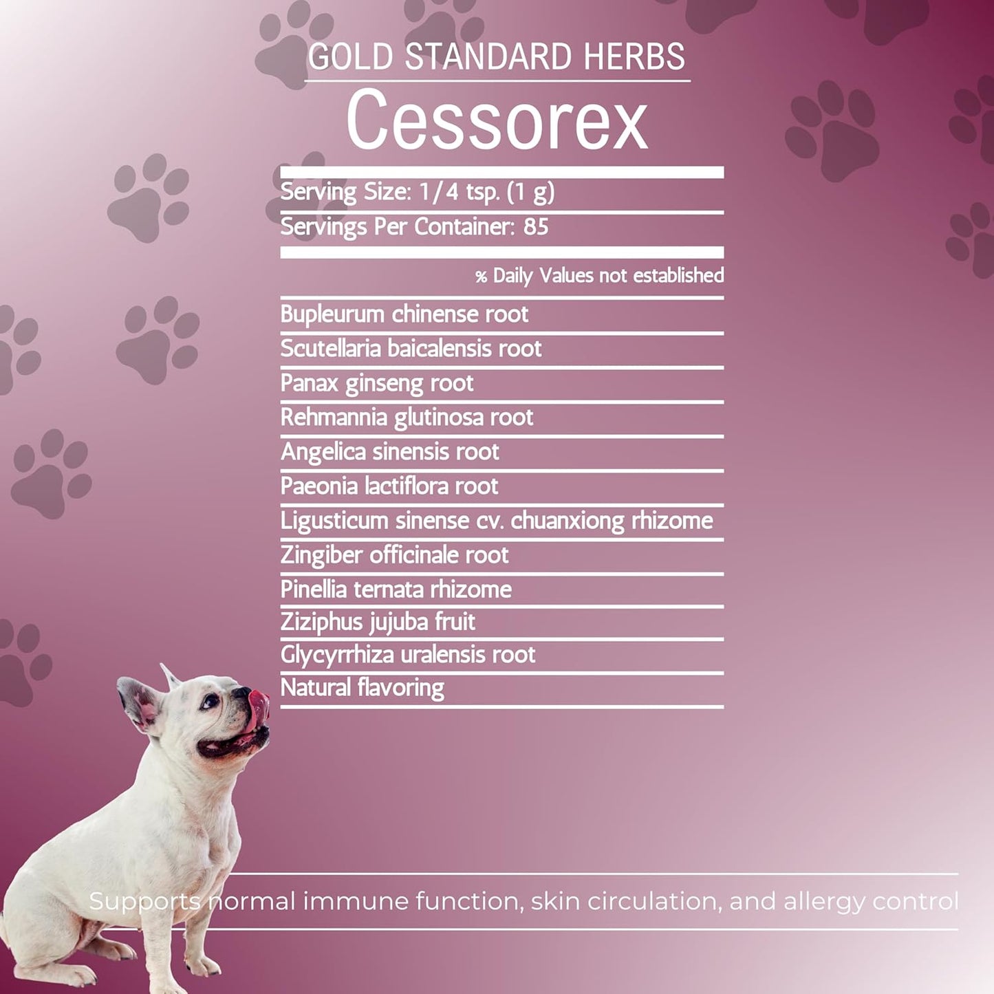 Gold Standard Herbs Cessorex Allergy Relief & Skin Support Supplement for Dogs - Natural Bupleurum Blend, 250g Powder