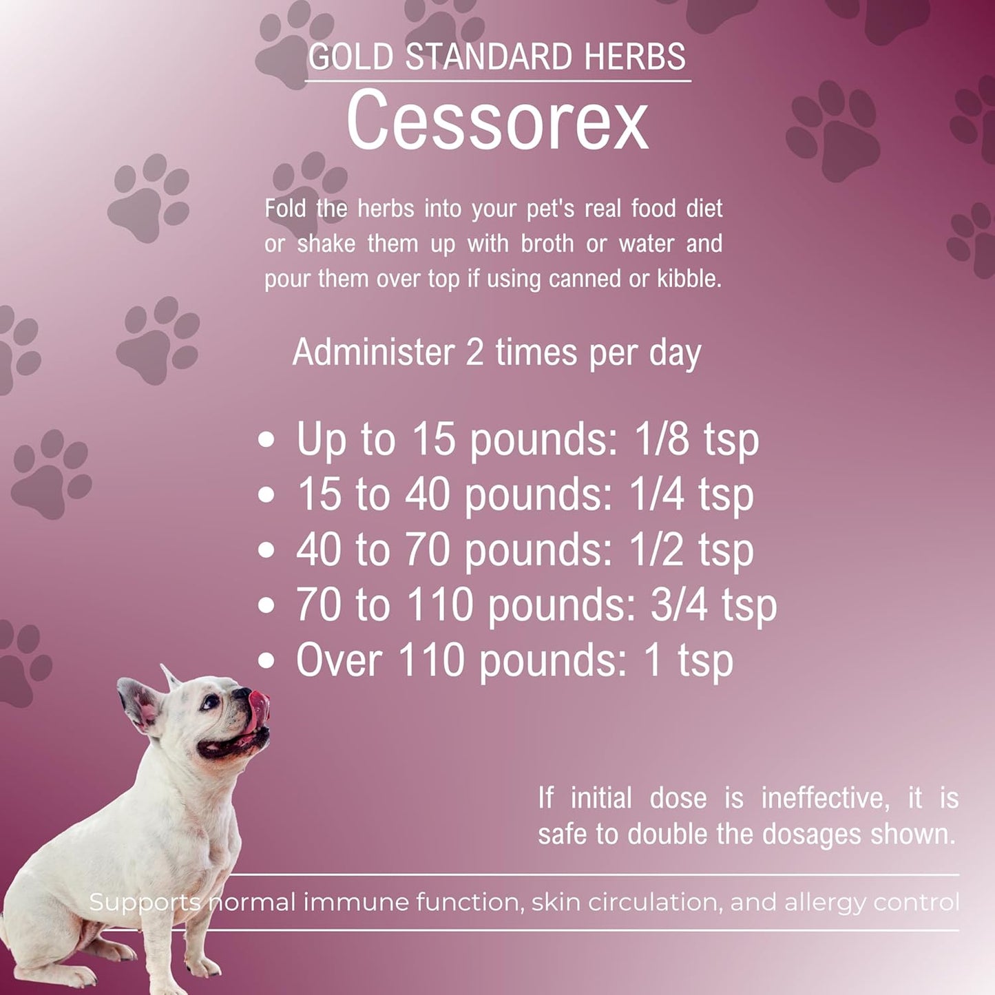Gold Standard Herbs Cessorex Allergy Relief & Skin Support Supplement for Dogs - Natural Bupleurum Blend, 250g Powder