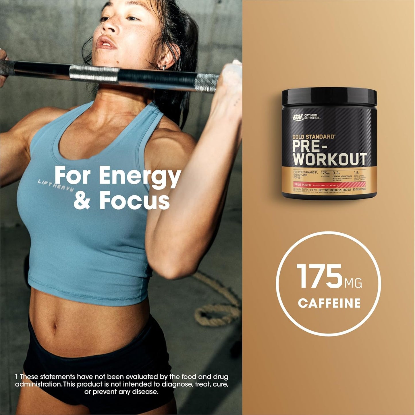 Gold Standard Pre-Workout with Creatine, Beta-Alanine, and Caffeine - Fruit Punch Flavor, 30 Servings for Energy Boost