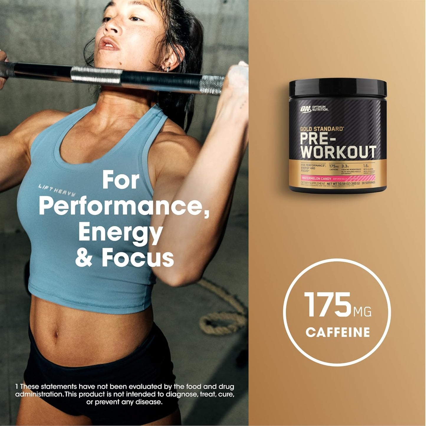 Gold Standard Pre-Workout with Vitamin D, Creatine, Beta-Alanine & Caffeine for Energy - Keto Friendly Watermelon Candy Flavor - 30 Servings