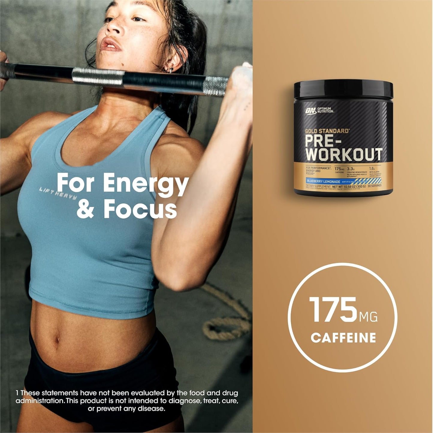 Gold Standard Pre-Workout with Vitamin D, Creatine, Beta-Alanine, and Caffeine for Energy - Blueberry Lemonade, 30 Servings