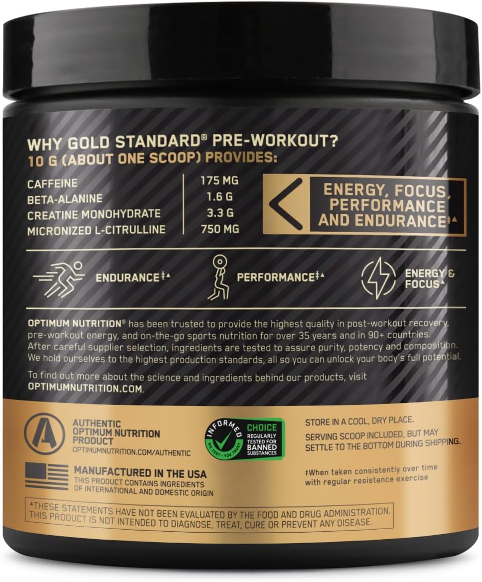 Gold Standard Pre-Workout with Vitamin D, Creatine, Beta-Alanine & Caffeine for Energy - Keto Friendly Watermelon Candy Flavor - 30 Servings