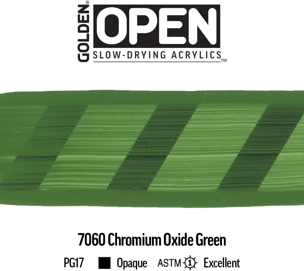 Golden Artist Colors OPEN Slow-Drying Acrylics by GOLDEN, Chromium Oxide Green, 5 fl oz. tube, Professional Acrylic Paint, Opaque