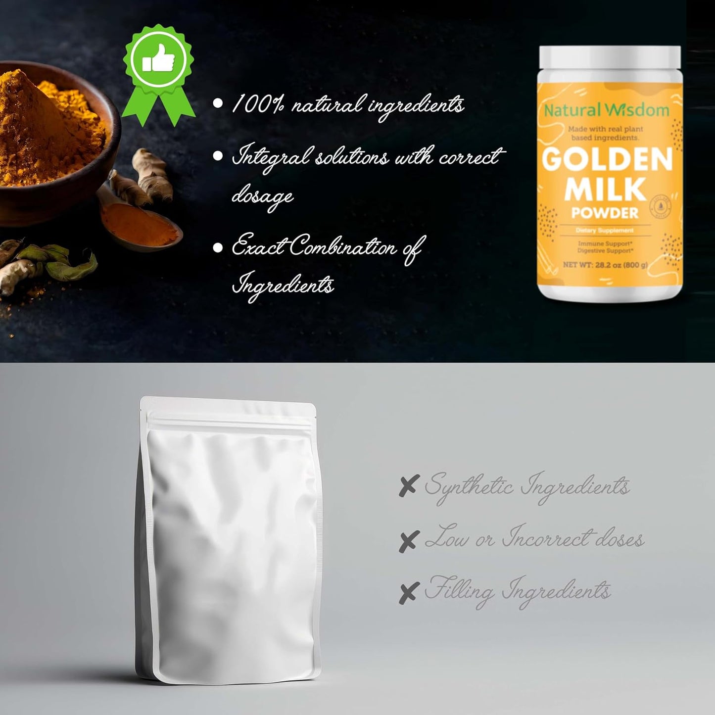 Golden Milk Powder with Turmeric, Ginger, Cinnamon, Cardamom, and Coconut Milk - Promotes Healthy Digestion - Gluten-Free - 100% Natural - 28.2 oz
