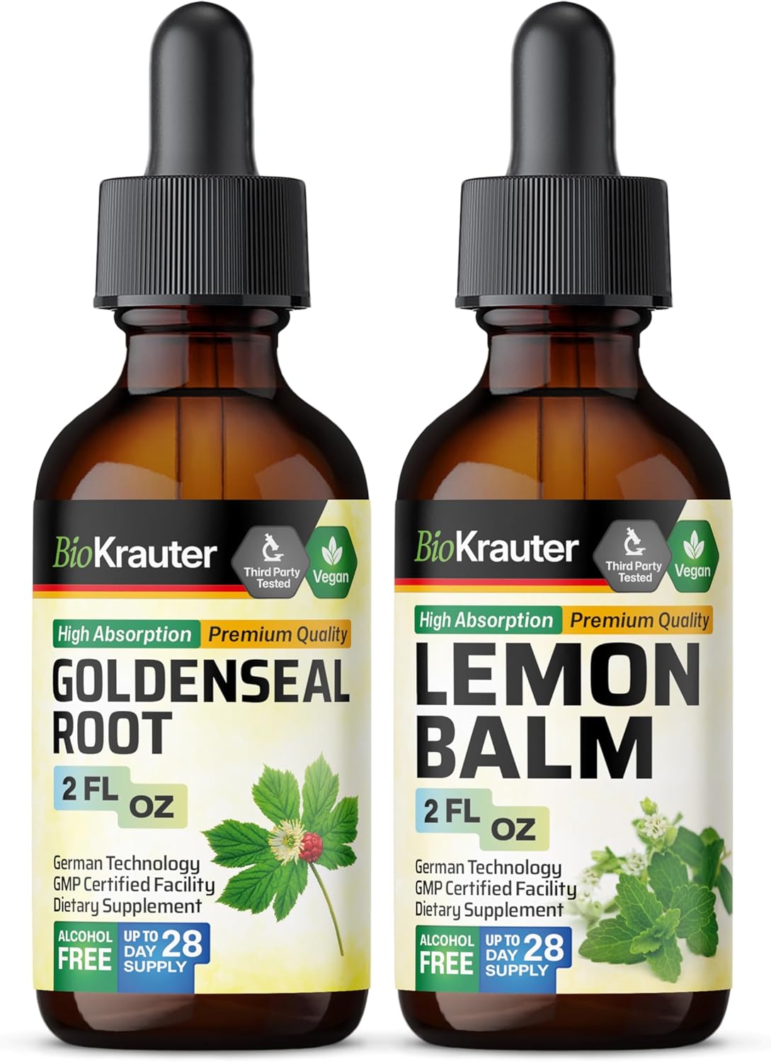 Goldenseal and Lemon Balm Tinctures Bundle - 2 Fl. Oz. Each