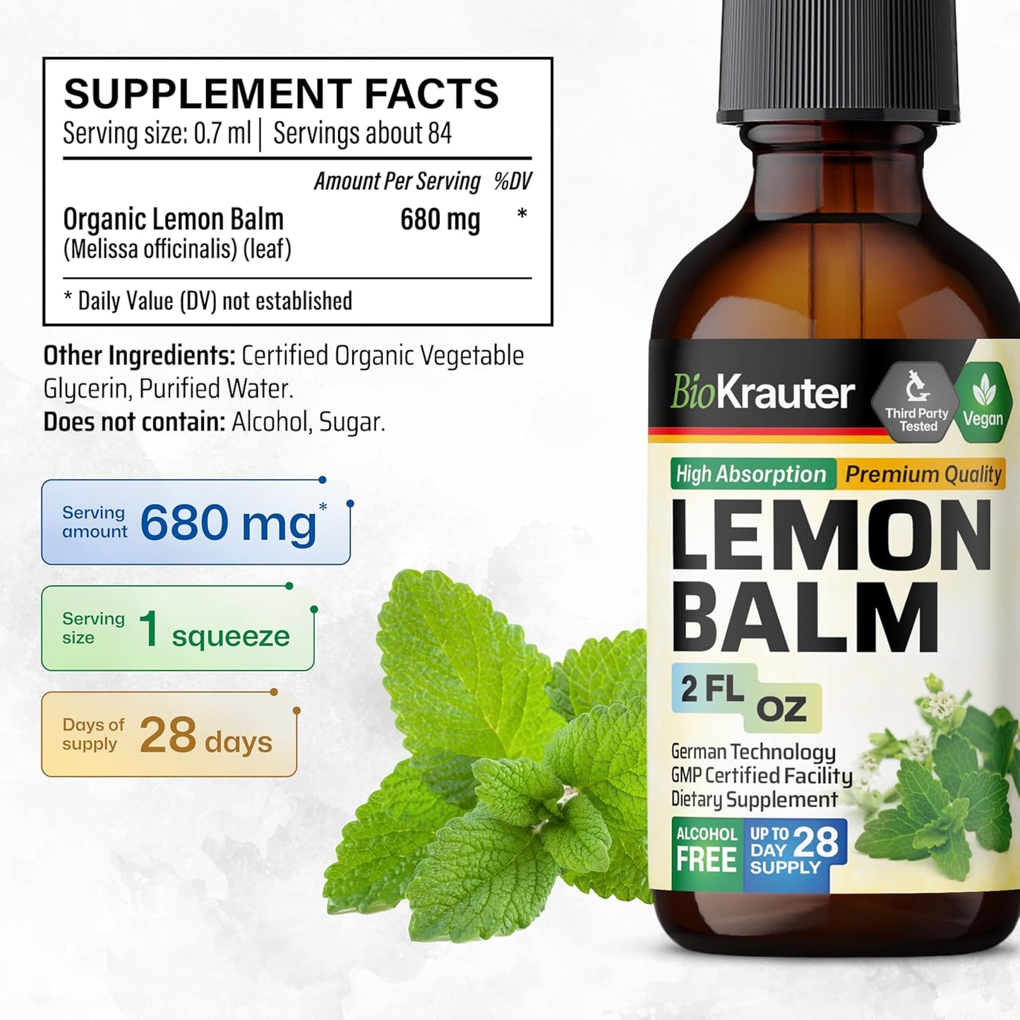 Goldenseal and Lemon Balm Tinctures Bundle - 2 Fl. Oz. Each
