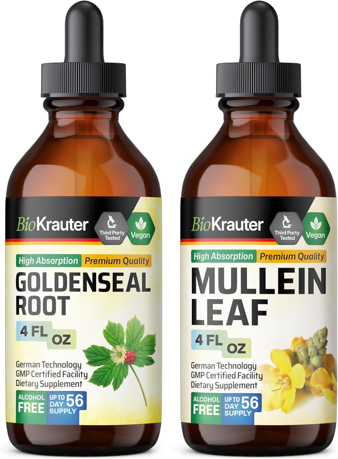 Goldenseal and Mullein Tincture Set - 4 Fl. Oz. Each - Herbal Supplement for Immune Support and Respiratory Health