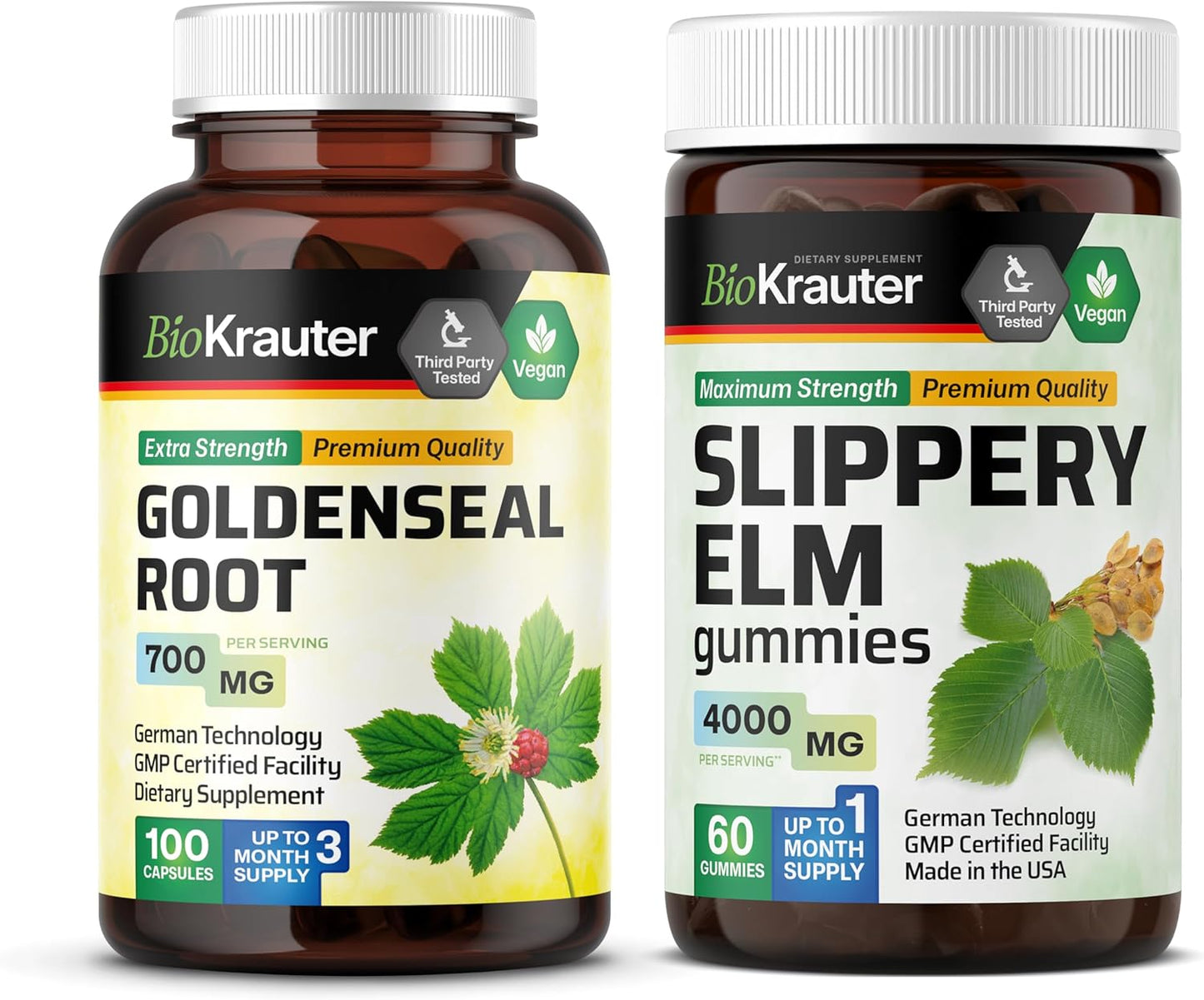 Goldenseal Capsules and Slippery Elm Gummies Combo Pack - 160 Total Count