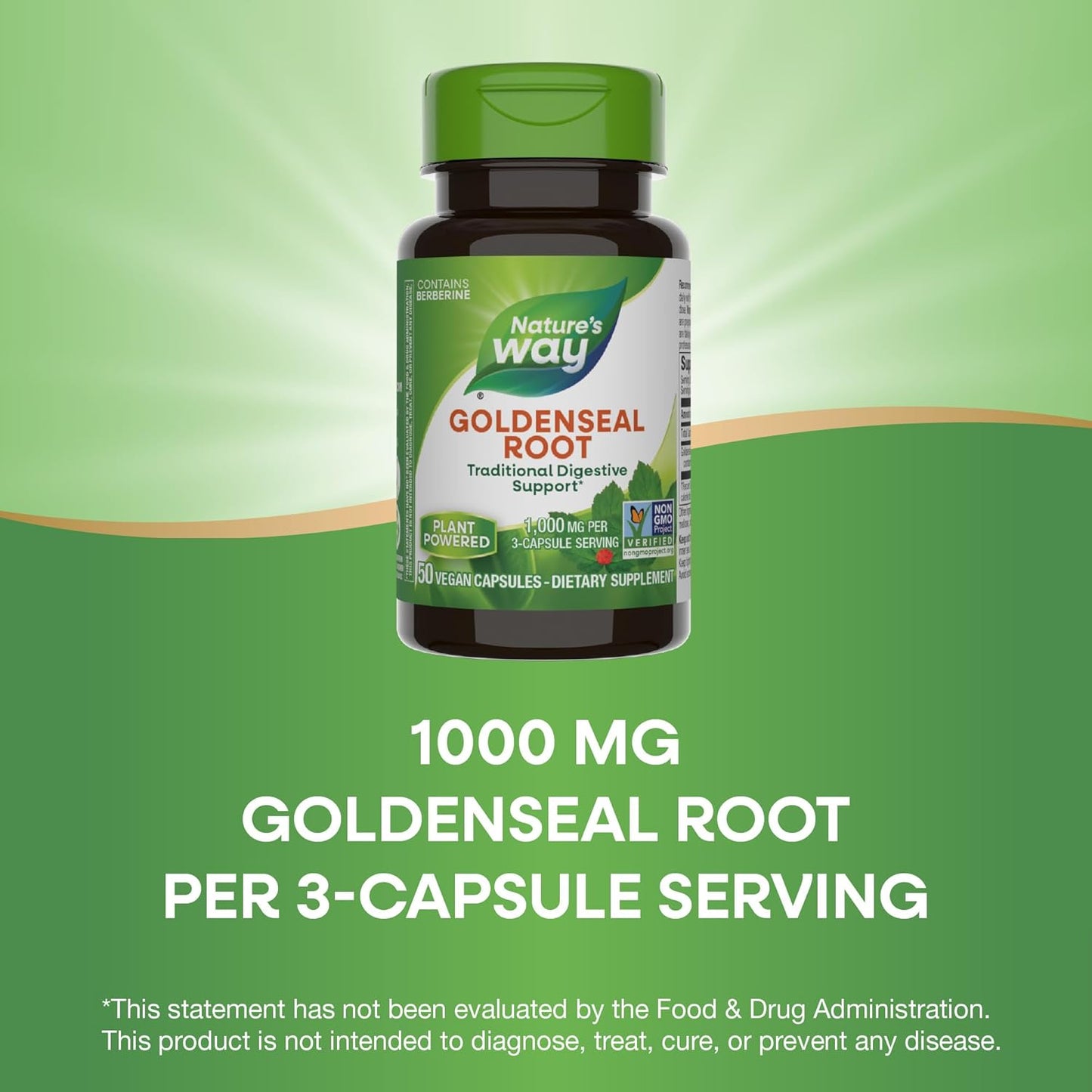 Goldenseal Root Capsules - Traditional Digestive Support with Berberine, Non-GMO, Vegan - 50ct