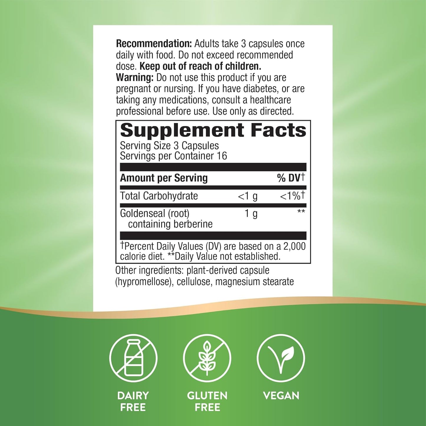 Goldenseal Root Capsules - Traditional Digestive Support with Berberine, Non-GMO, Vegan - 50ct