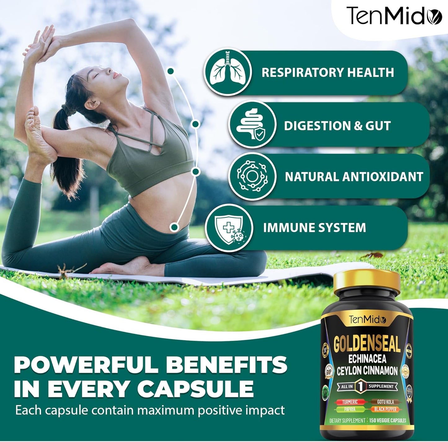 Goldenseal Root Supplement with 7in1 Formula for Digestive Health Support - 150 Capsules