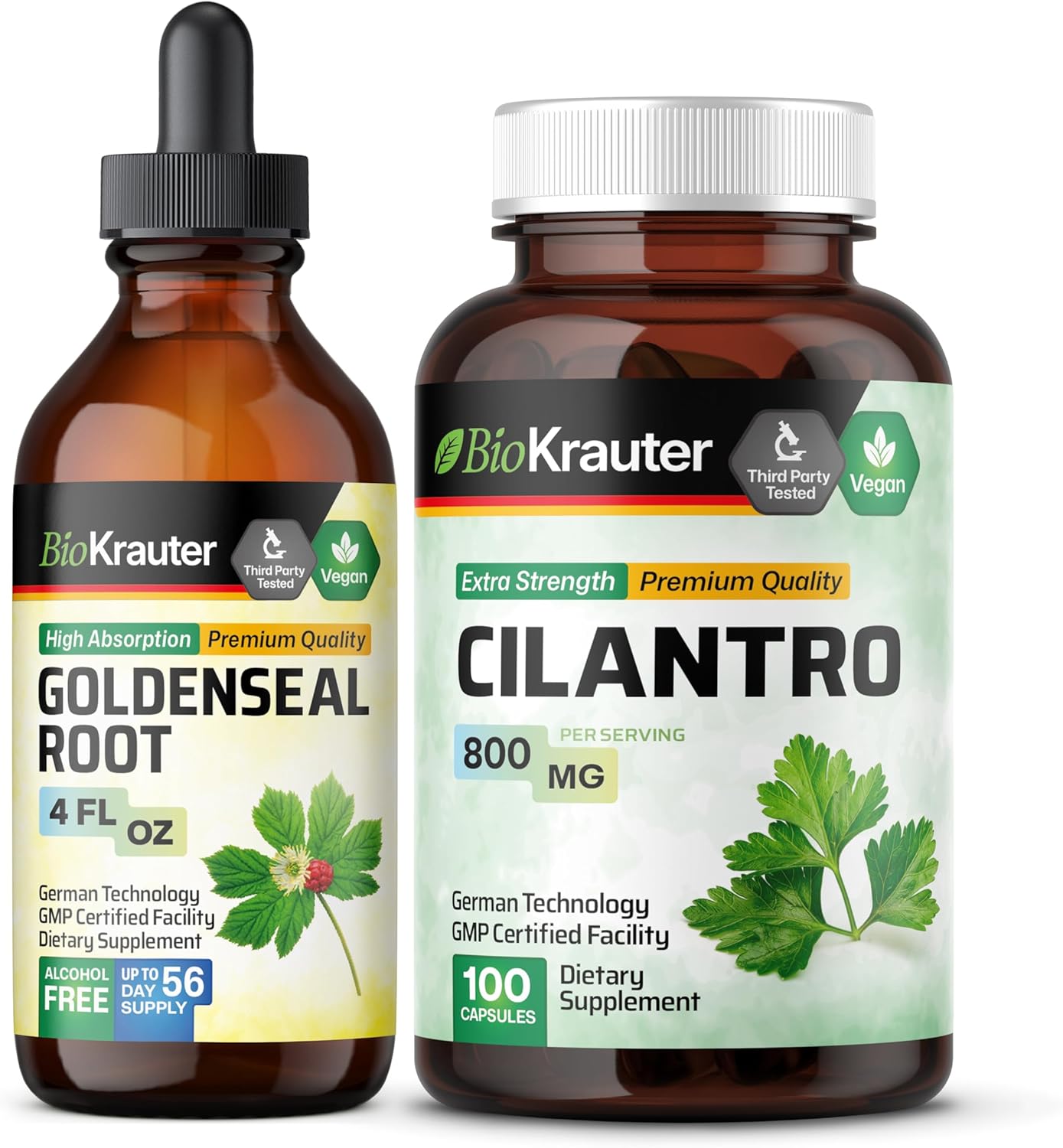 Goldenseal Tincture and Cilantro Capsules Combo - 4 Fl. Oz. Tincture + 100 Capsules