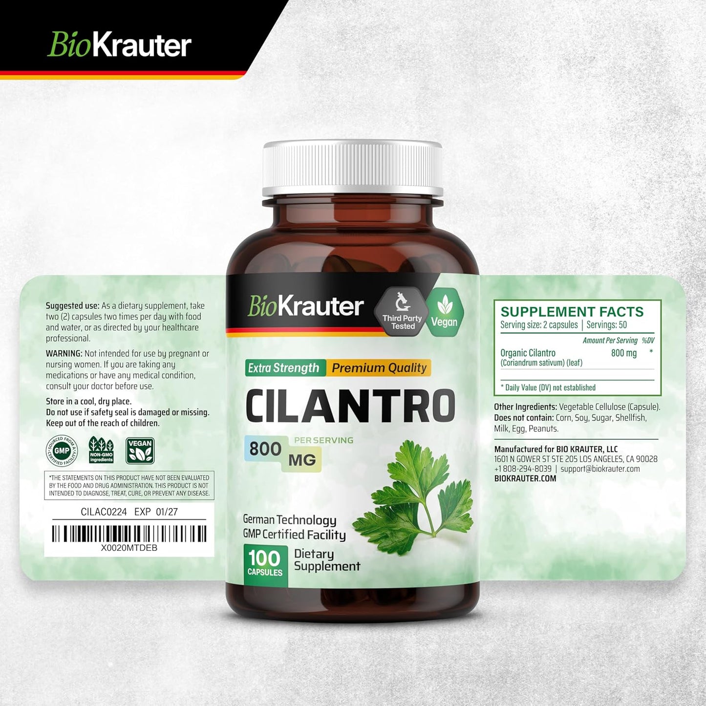Goldenseal Tincture and Cilantro Capsules Combo - 4 Fl. Oz. Tincture + 100 Capsules