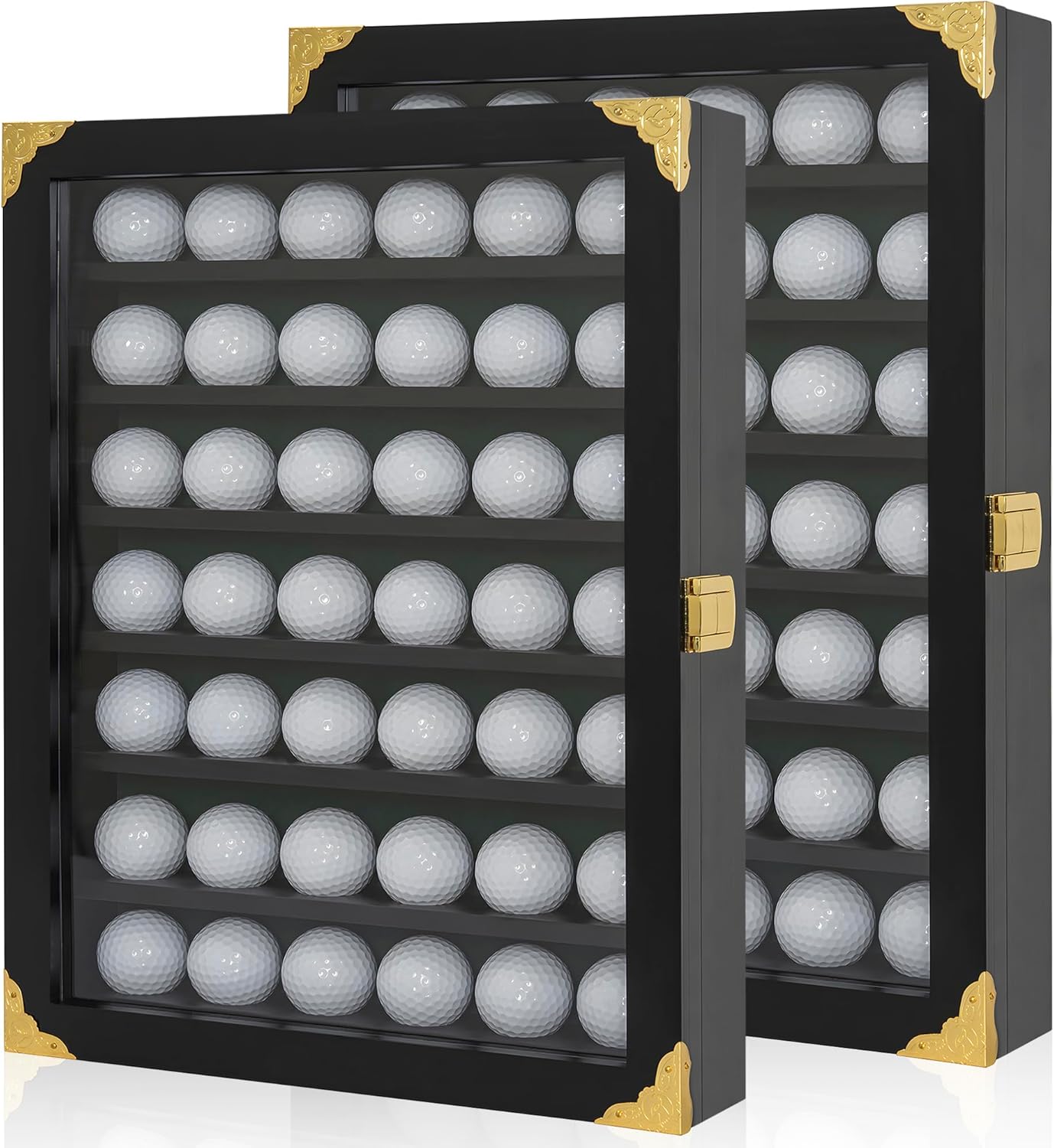 Golf Ball Display Case with 42 Ball Holder - Wall Mount or Stand Cabinet for Golf Enthusiasts