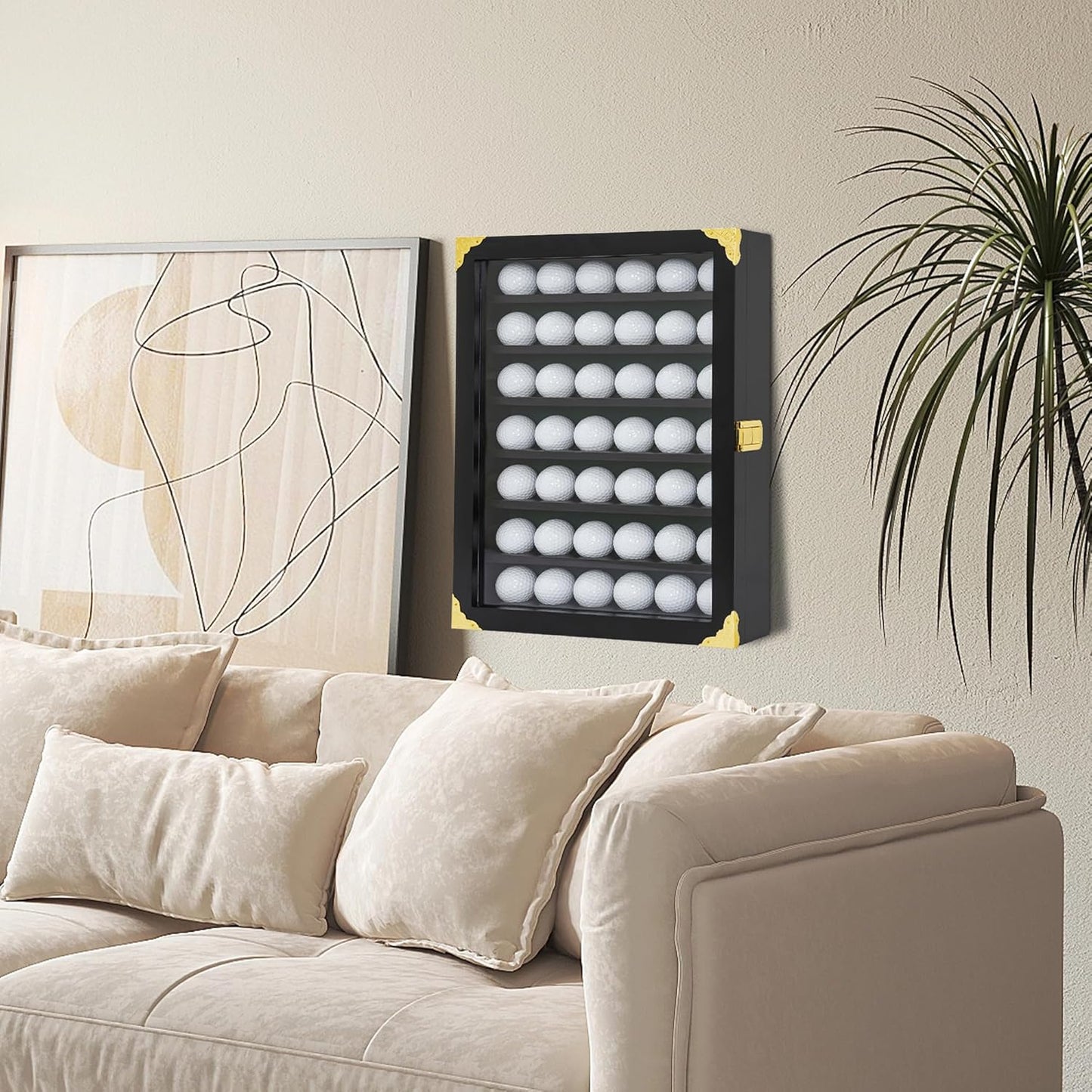 Golf Ball Display Case with 42 Ball Holder - Wall Mount or Stand Cabinet for Golf Enthusiasts