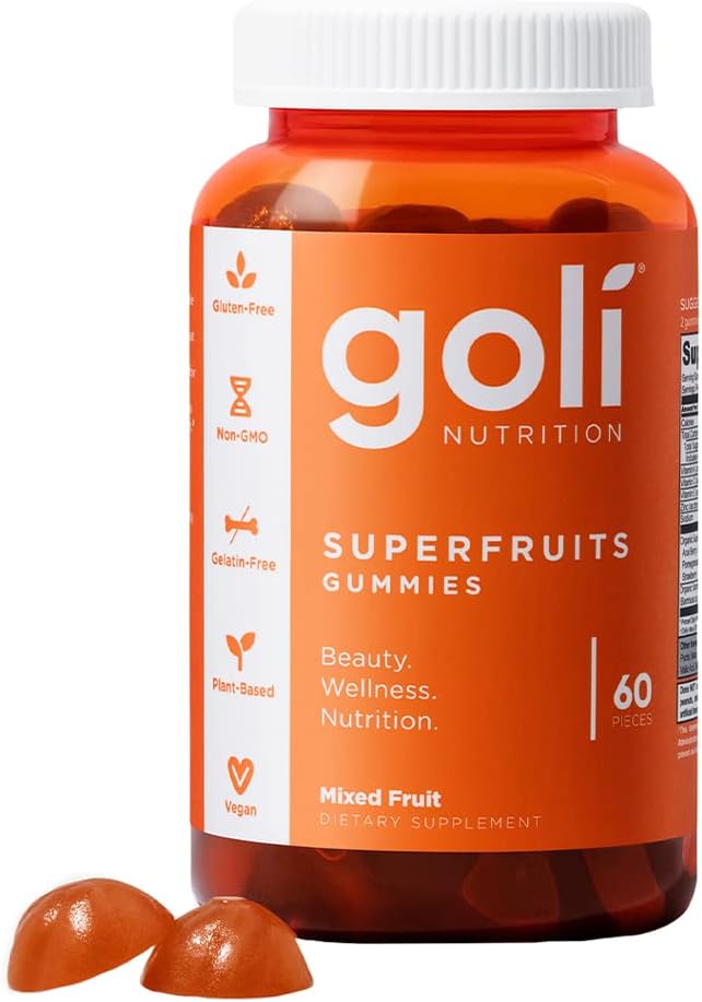 Goli SuperFruits Beauty Gummy Vitamins - 60 Count - Collagen-Promoting Ingredients - Vegan, Plant-Based, Non-GMO