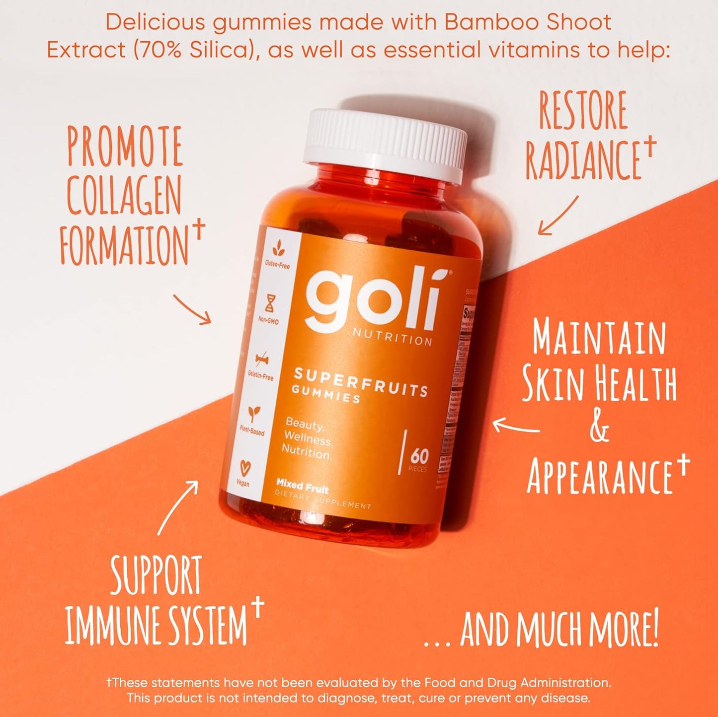 Goli SuperFruits Beauty Gummy Vitamins - 60 Count - Collagen-Promoting Ingredients - Vegan, Plant-Based, Non-GMO