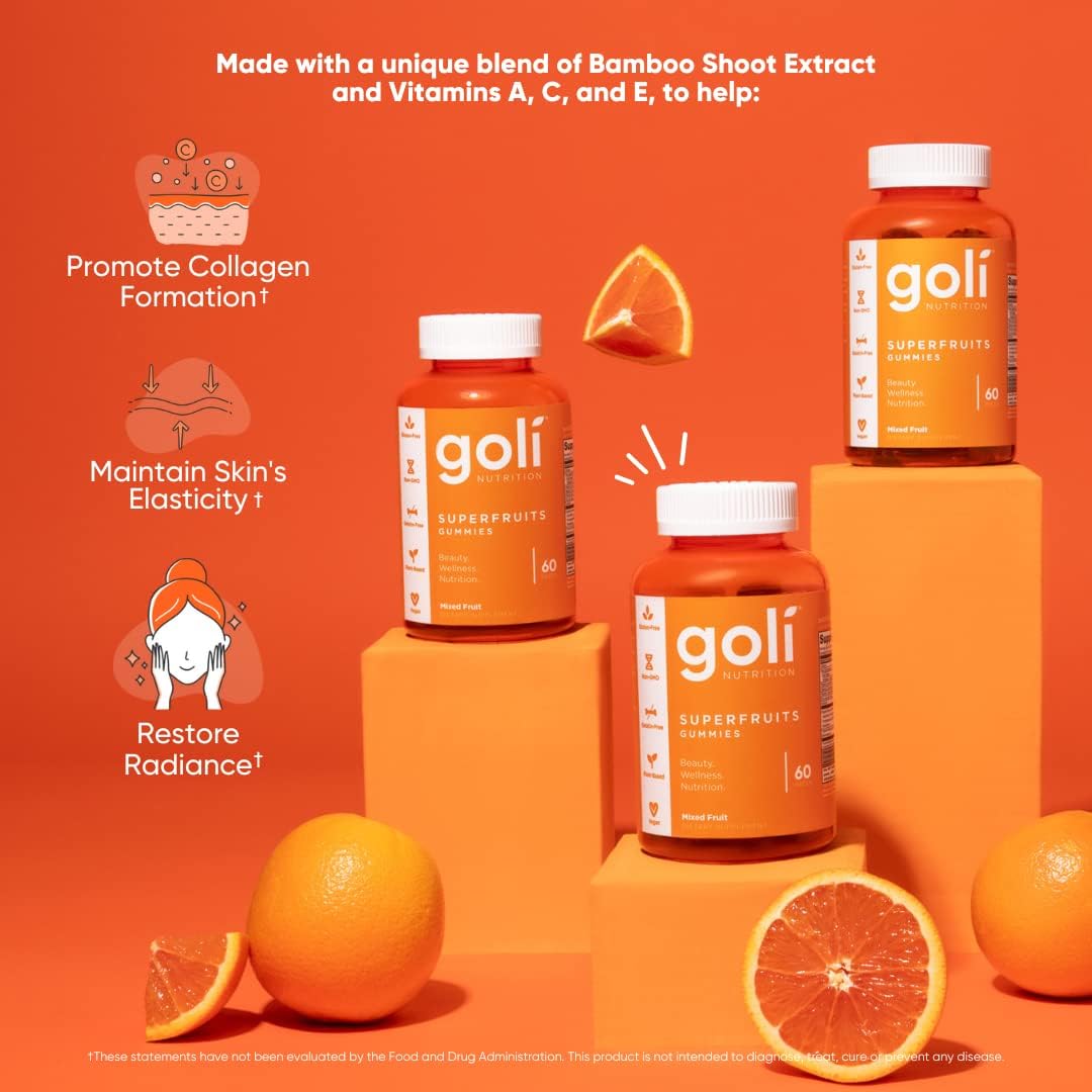 Goli SuperFruits Beauty Gummy Vitamins - 60 Count - Collagen-Promoting Ingredients - Vegan, Plant-Based, Non-GMO