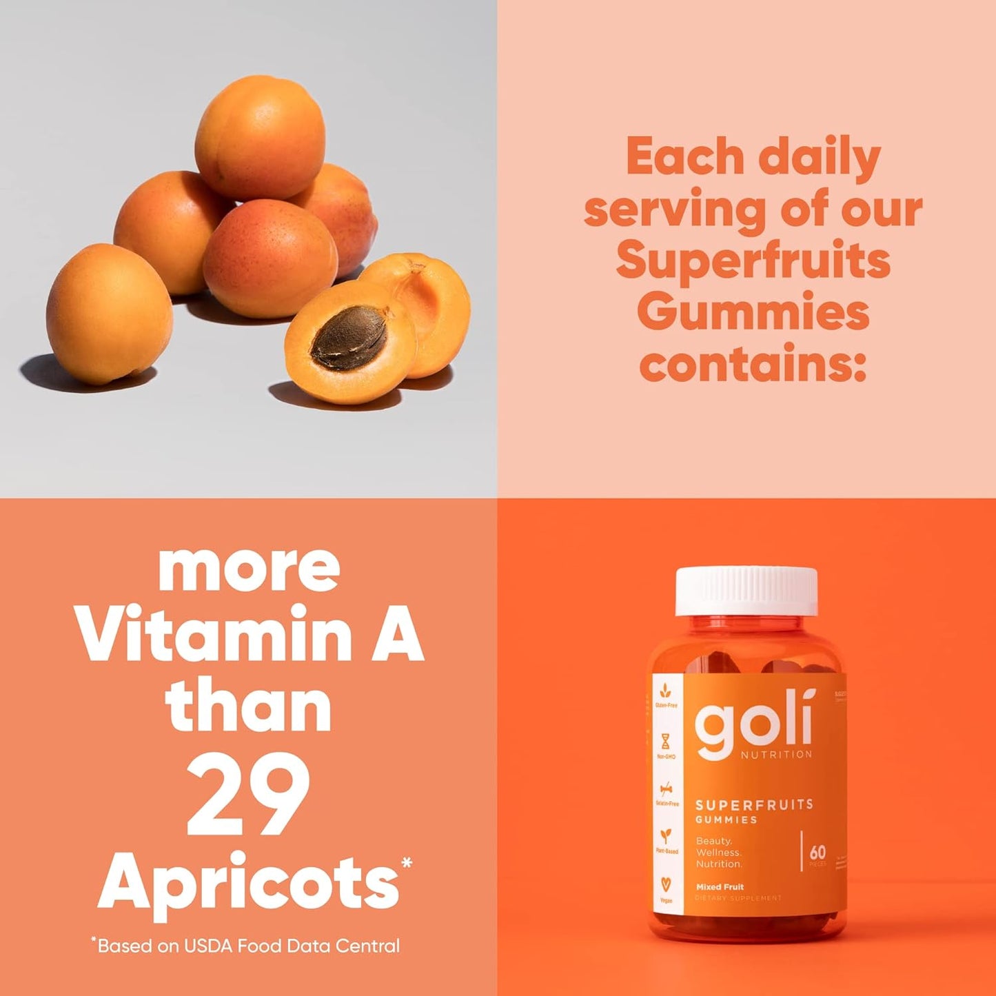 Goli SuperFruits Beauty Gummy Vitamins - 60 Count - Collagen-Promoting Ingredients - Vegan, Plant-Based, Non-GMO