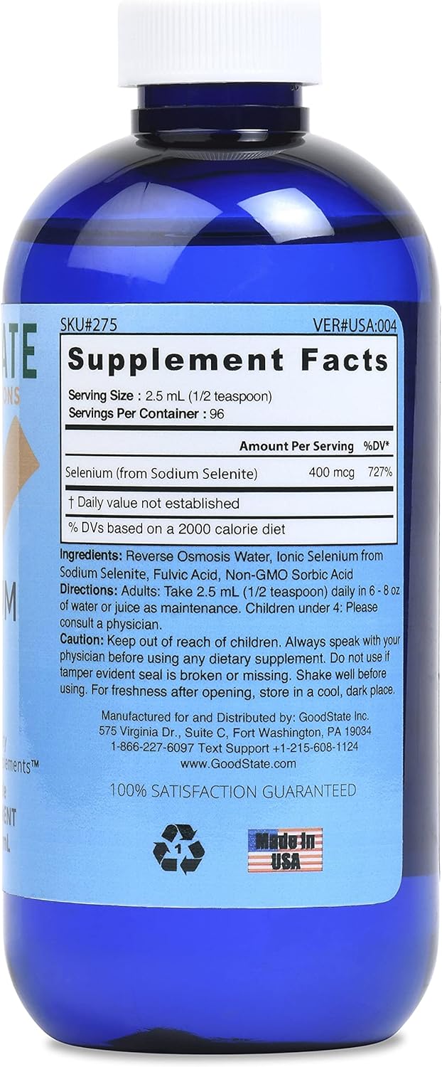 Good State Liquid Ionic Selenium - Enhanced Cellular Absorption - Immune System Support - Detoxifies Toxic Metals - 96 Servings - 8 fl oz