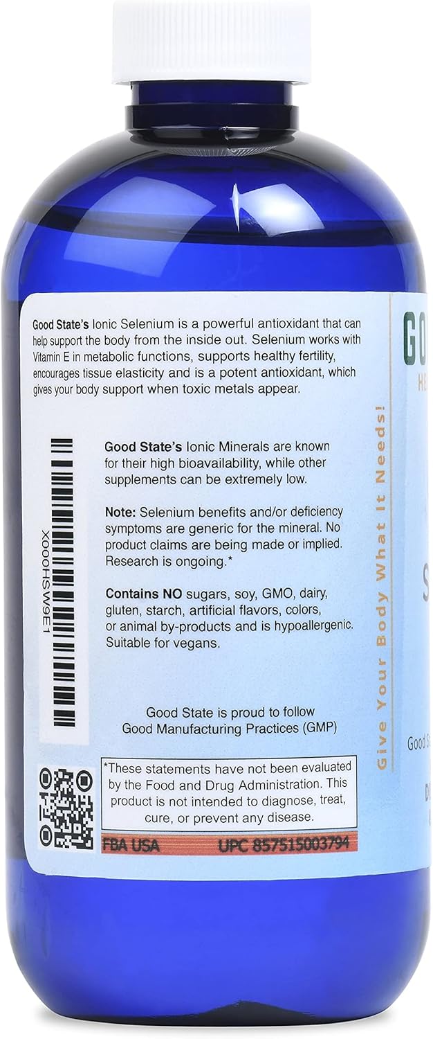 Good State Liquid Ionic Selenium - Enhanced Cellular Absorption - Immune System Support - Detoxifies Toxic Metals - 96 Servings - 8 fl oz