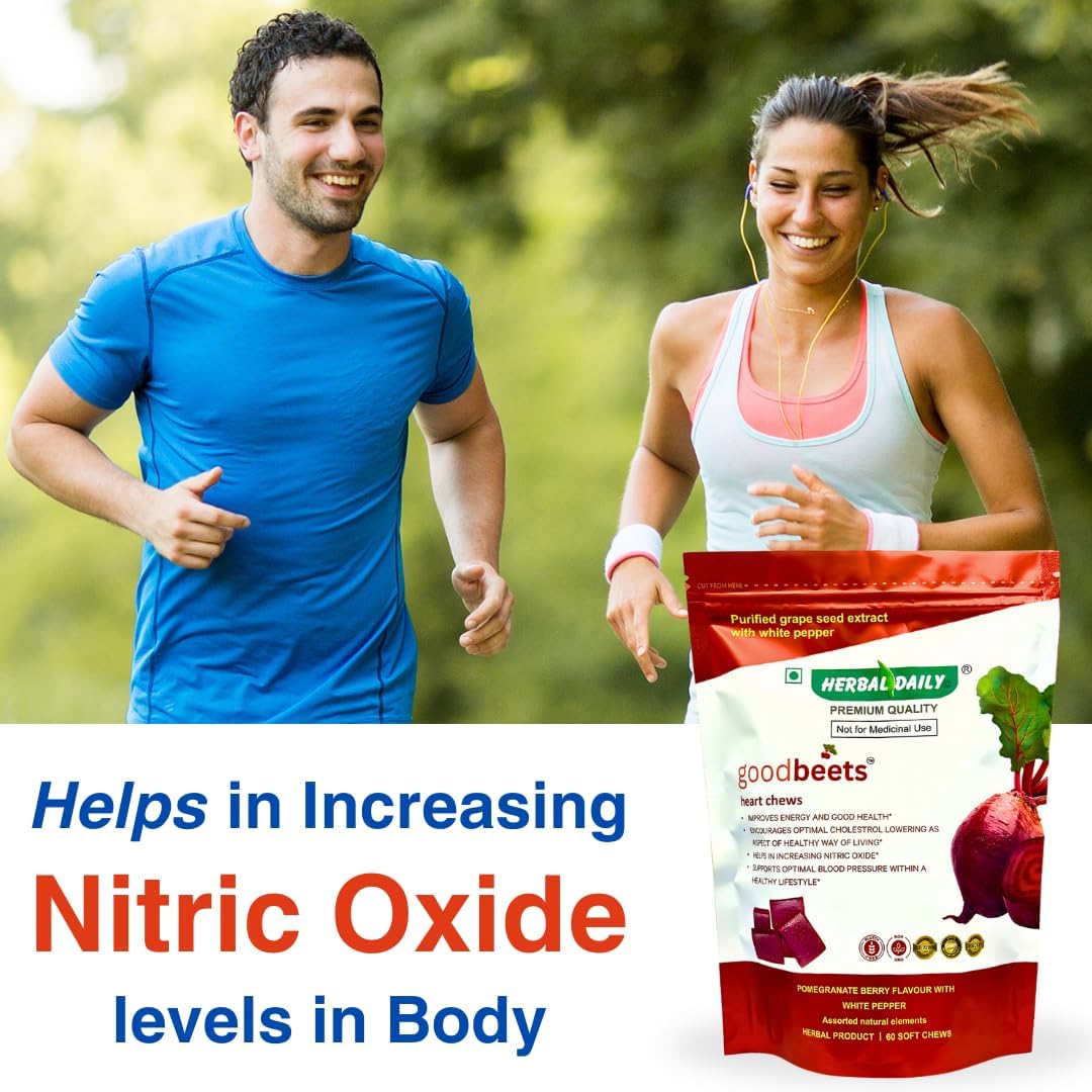 GoodBeets Soft Chews with Grape Seed Extract & Non-GMO Beet Powder for Circulation & Energy - Pomegranate Berry Flavor, 60 Count