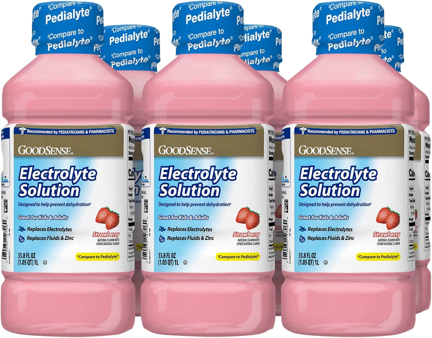 GoodSense Strawberry Electrolyte Solution, 33.8oz, Pack of 6 - Replenishes Electrolytes, Fluid, and Zinc for Kids and Adults
