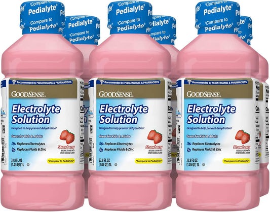 GoodSense Strawberry Electrolyte Solution, 33.8oz, Pack of 6 - Replenishes Electrolytes, Fluid, and Zinc for Kids and Adults