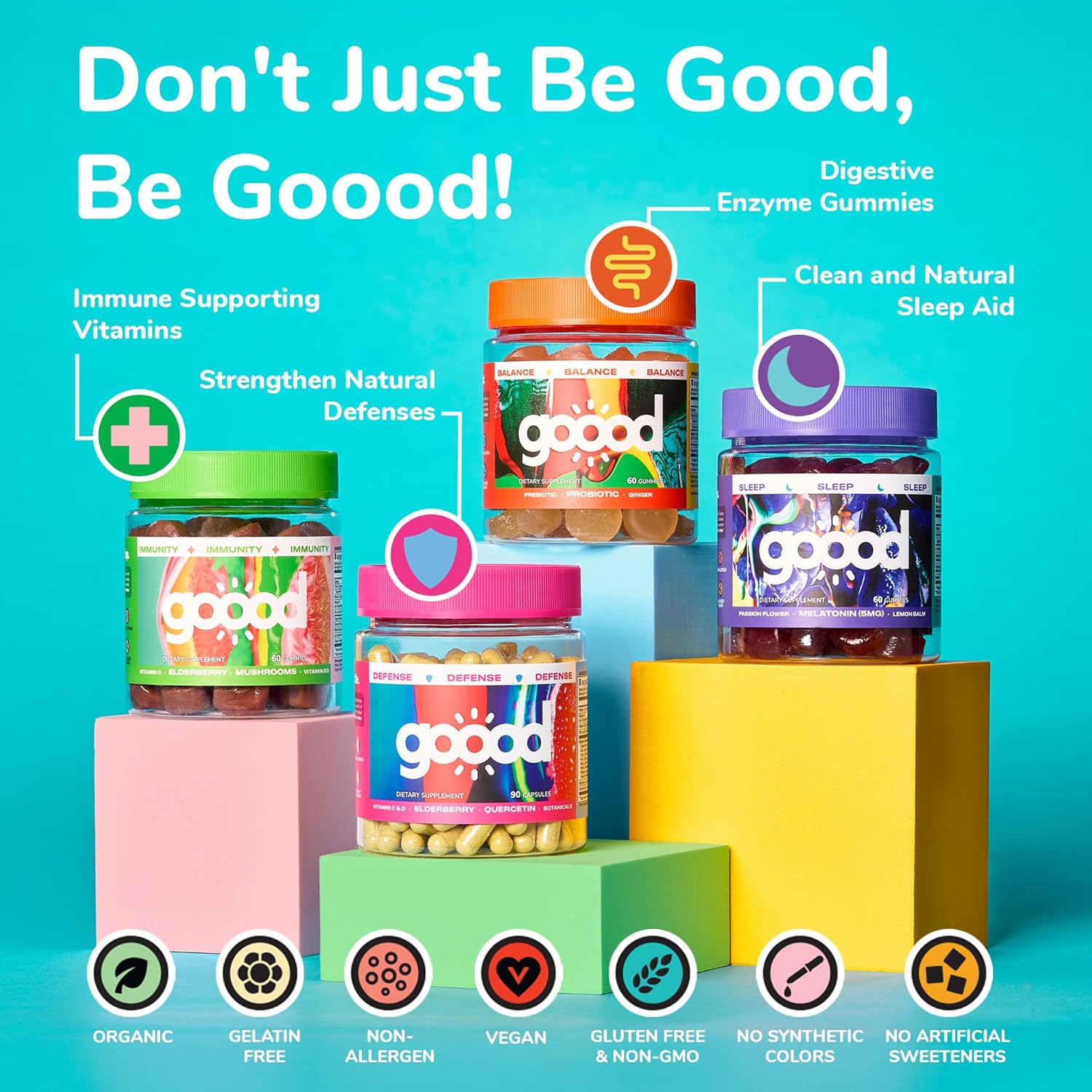 Goood Wellness Immunity Booster for Adults - Vitamin C, Zinc, Quercetin & Elderberry Supplements - Non-Allergenic, Gluten-Free, Non-GMO Immune Support