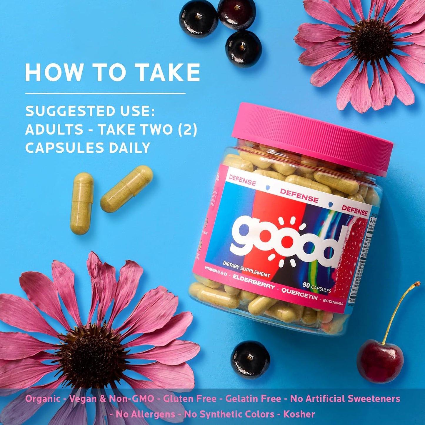 Goood Wellness Immunity Booster for Adults - Vitamin C, Zinc, Quercetin & Elderberry Supplements - Non-Allergenic, Gluten-Free, Non-GMO Immune Support