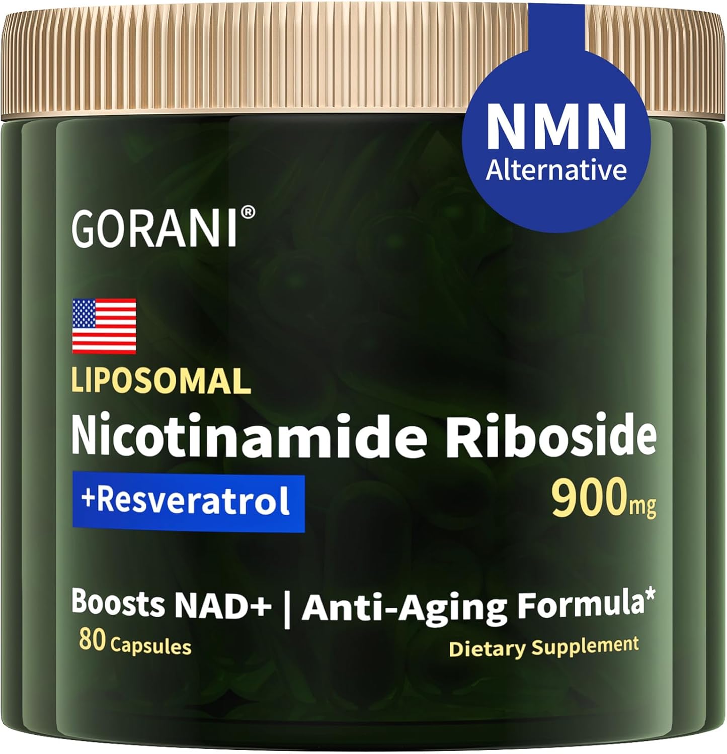 Gorani NAD+ Supplement 900mg - Boost Cellular Energy & Reduce Aging (80 Count)