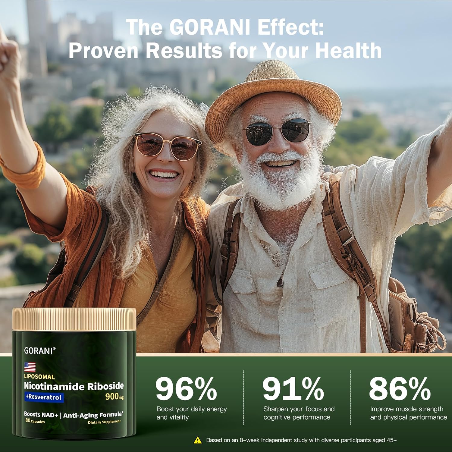 Gorani NAD+ Supplement 900mg - Boost Cellular Energy & Fight Aging with Nicotinamide Riboside & NMN (80 Capsules)