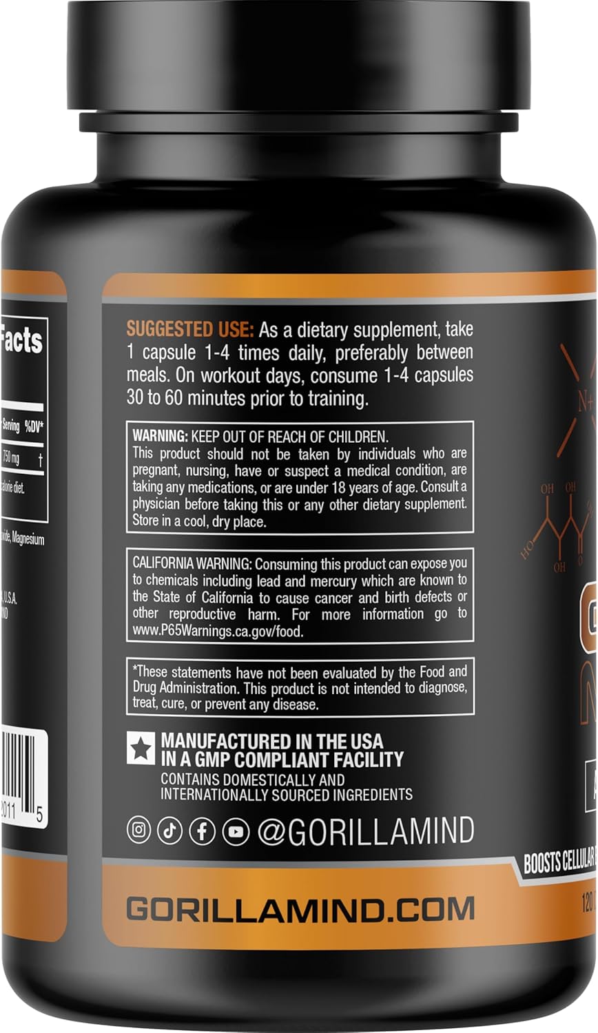 Gorilla Mind AR Carnitine Capsules - Boost Cellular Energy & Androgen Receptor Density - 750mg (120 Capsules)