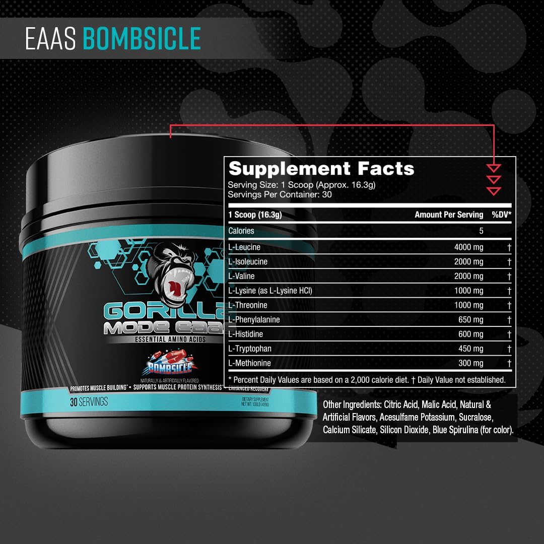 Gorilla Mind Gorilla Mode EAAs - Support Muscle Growth, Recovery, and Protein Synthesis - Pre, Intra, or Post-Workout Supplement - 489g (Bombsicle)