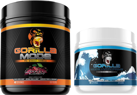 Gorilla Mind Gorilla Mode & HydroPrime Glycerol Pre Workout Stack - Hyper-Hydration, Pump, Power, Endurance, Thermoregulation (Cherry)