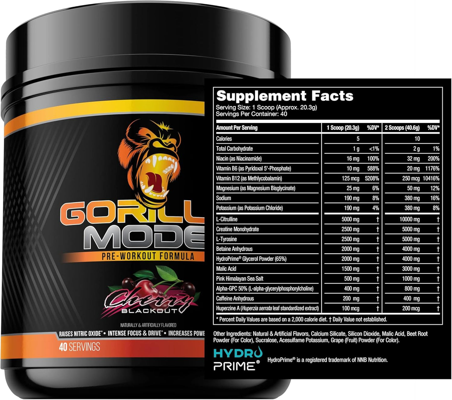 Gorilla Mind Gorilla Mode & HydroPrime Glycerol Pre Workout Stack - Hyper-Hydration, Pump, Power, Endurance, Thermoregulation (Cherry)