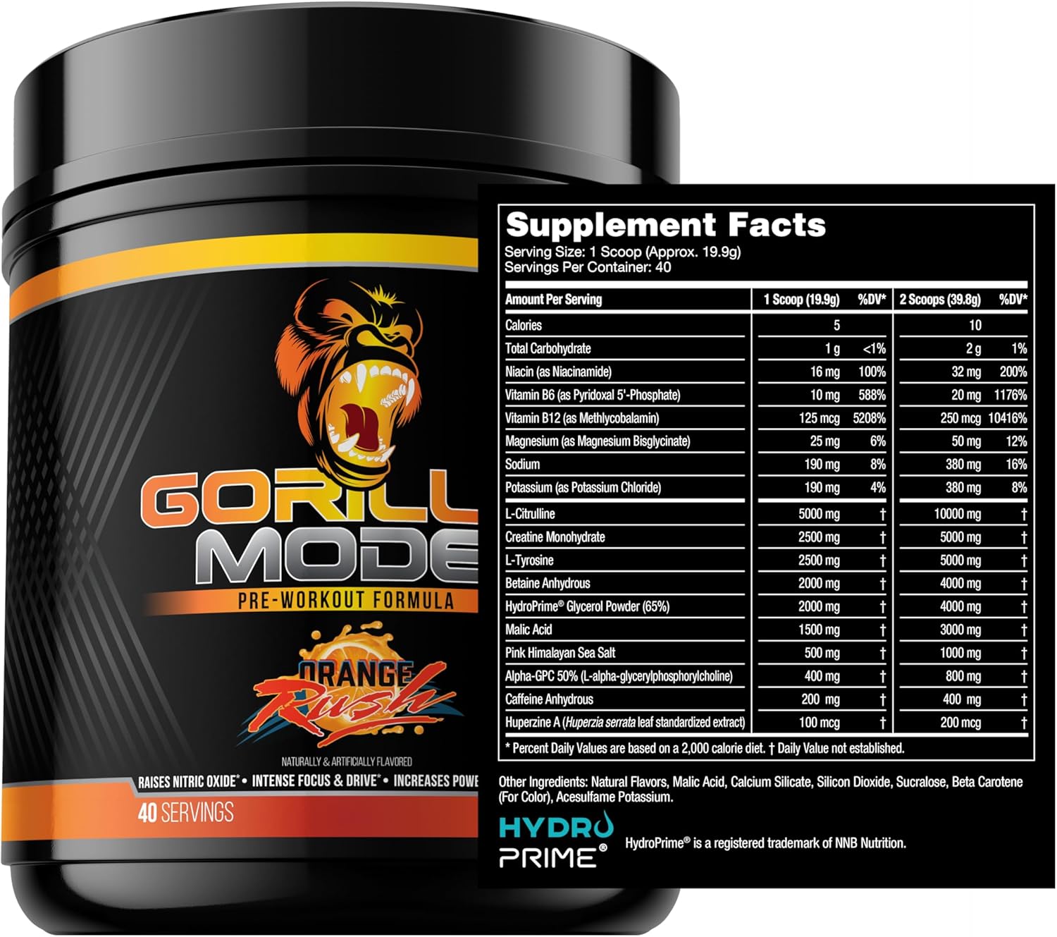 Gorilla Mind Gorilla Mode & HydroPrime Glycerol Pre Workout Stack - Ultimate Formula for Hydration, Pump, Power, Endurance, and Thermoregulation