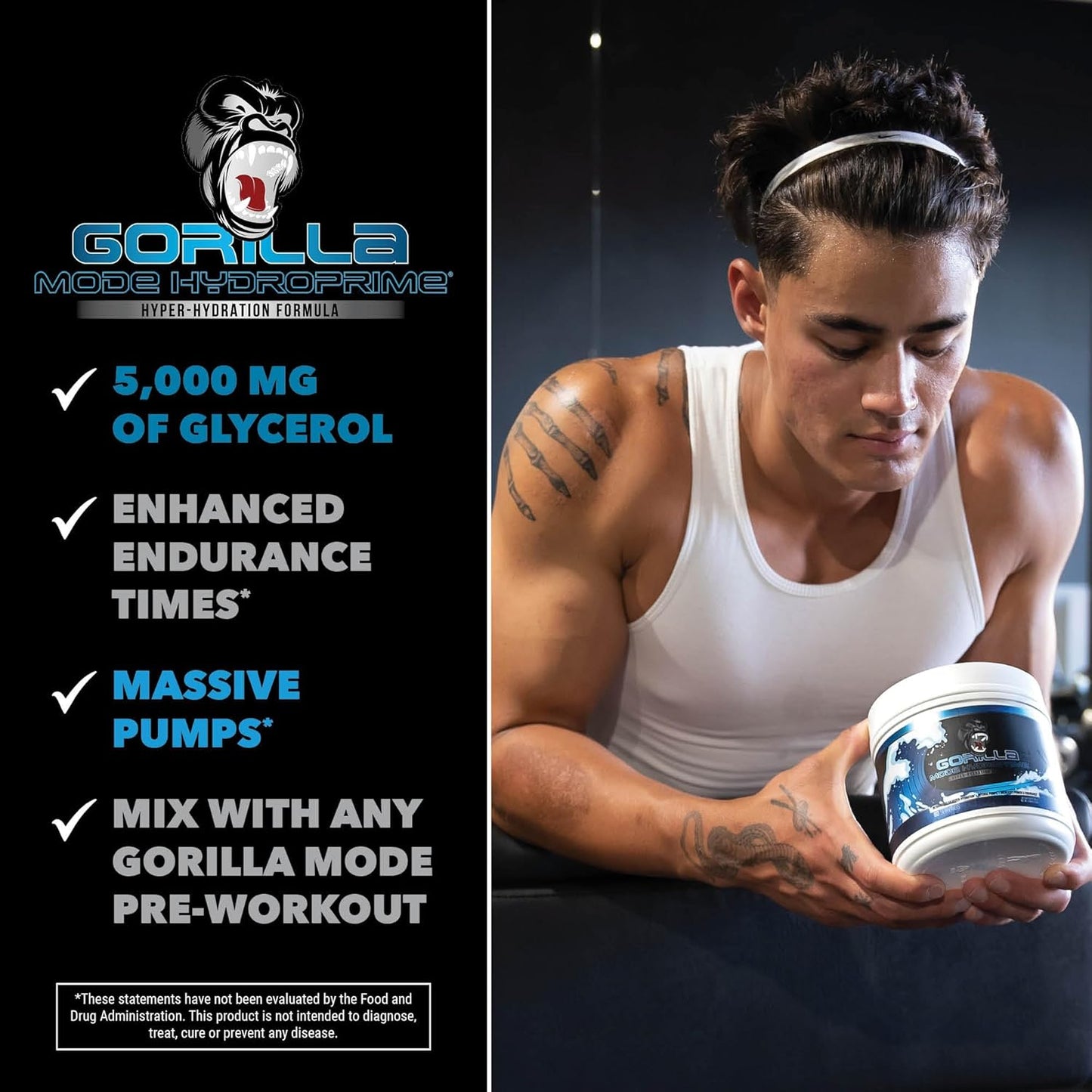 Gorilla Mind Gorilla Mode & HydroPrime Glycerol Pre Workout Stack - Ultimate Formula for Hydration, Pump, Power, Endurance, and Thermoregulation
