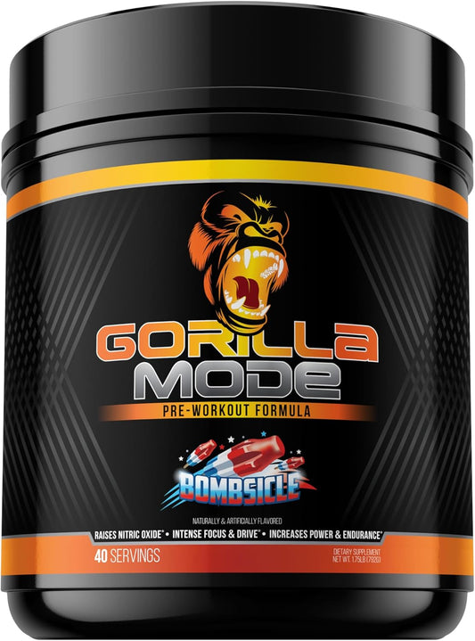 Gorilla Mind Gorilla Mode Pre Workout - Enhanced Focus, Energy, and Power Blend - L-Citrulline, Creatine, L-Tyrosine, Betaine - 620g (Bombsicle)