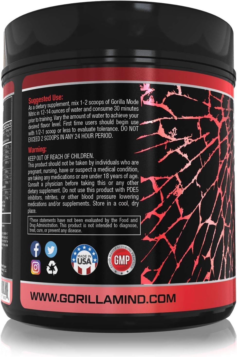 Gorilla Mind Nitric 1.0: Stimulant-Free Pre-Workout for Massive Pumps - Sour Candy Apple Flavor - 776g