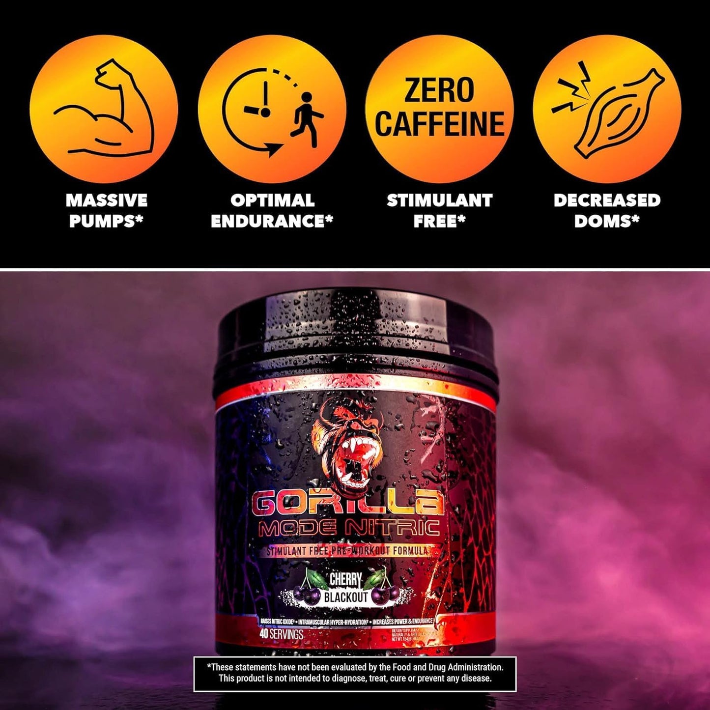 Gorilla Mind Nitric 1.0: Stimulant-Free Pre-Workout for Massive Pumps - Sour Candy Apple Flavor - 776g