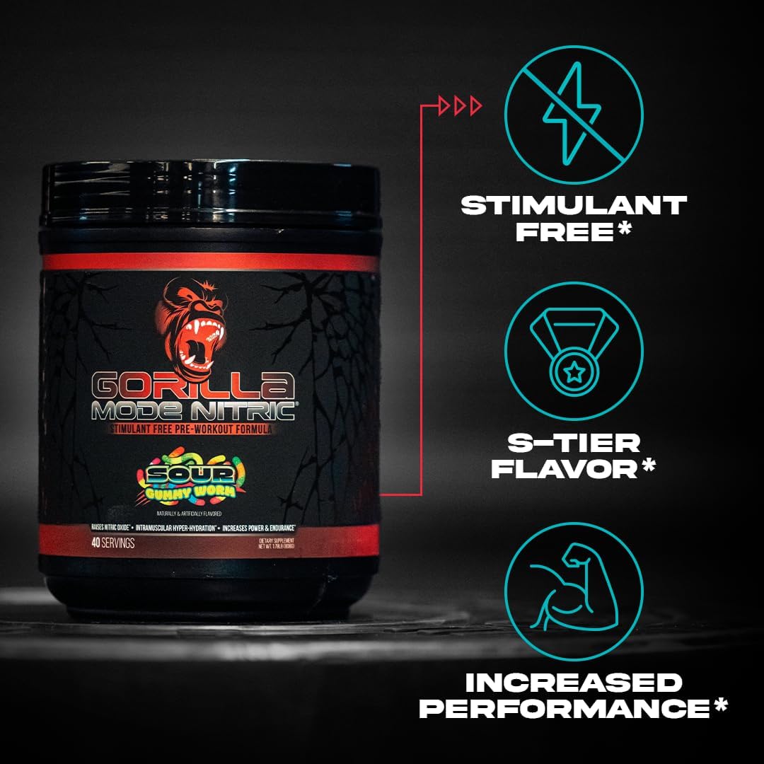 Gorilla Mind Nitric Upgraded Pre-Workout for Massive Pumps and Vasodilation Power - 768g Volcano Burst Flavor