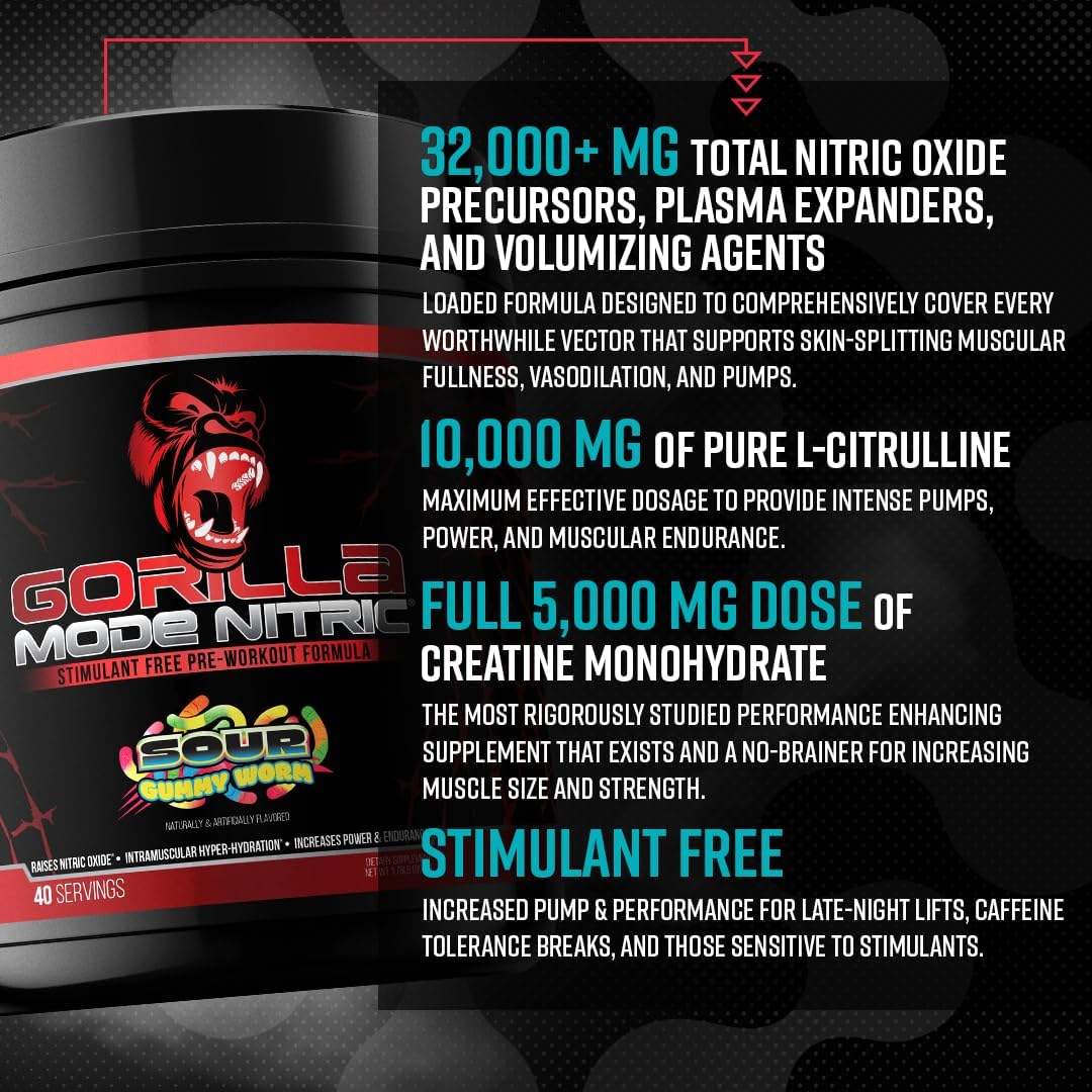 Gorilla Mind Nitric Upgraded Pre-Workout for Massive Pumps and Vasodilation Power - 768g Volcano Burst Flavor