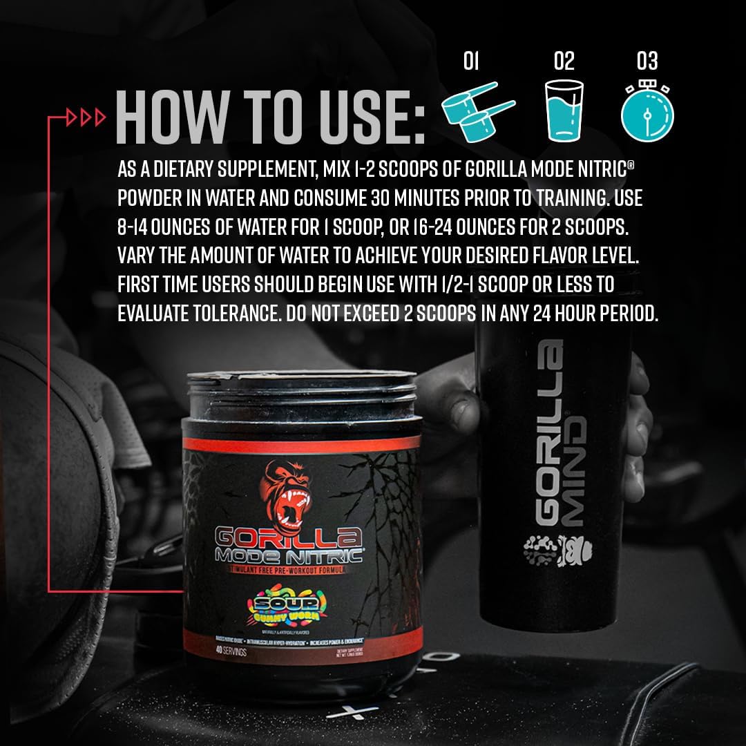 Gorilla Mind Nitric Upgraded Pre-Workout for Massive Pumps and Vasodilation Power - 768g Volcano Burst Flavor