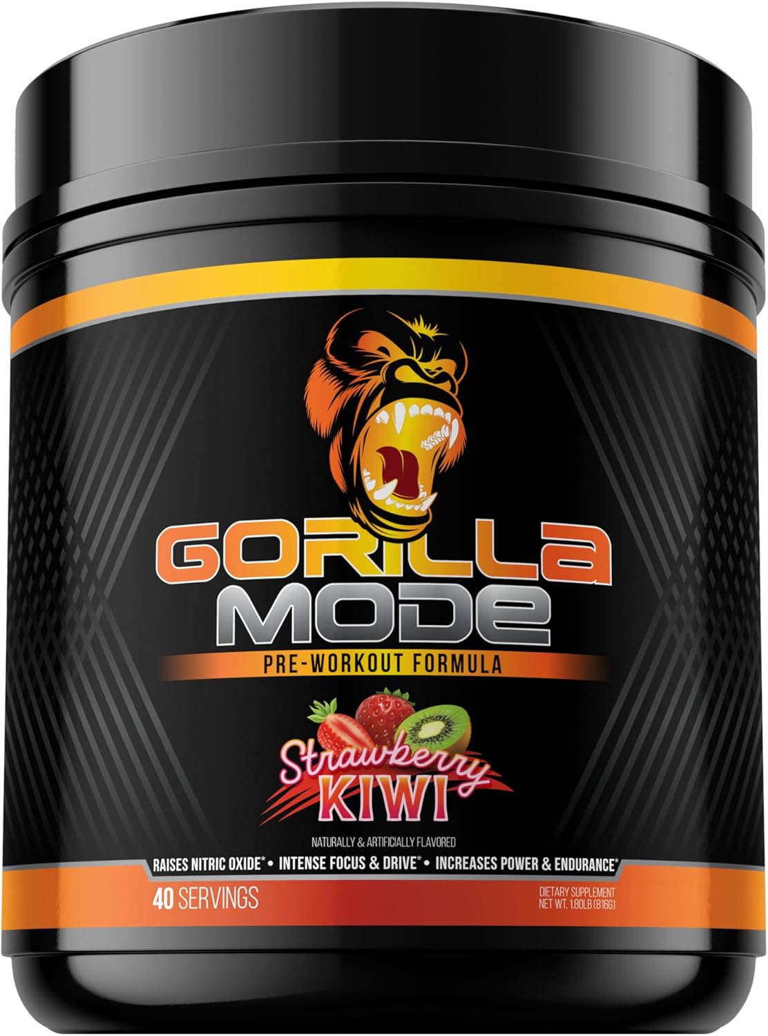 Gorilla Mind Pre Workout Supplement for Energy, Focus, and Muscle Pumps - L-Citrulline, Creatine, L-Tyrosine, Betaine, Alpha-GPC, Caffeine - 816g Strawberry Kiwi Flavor