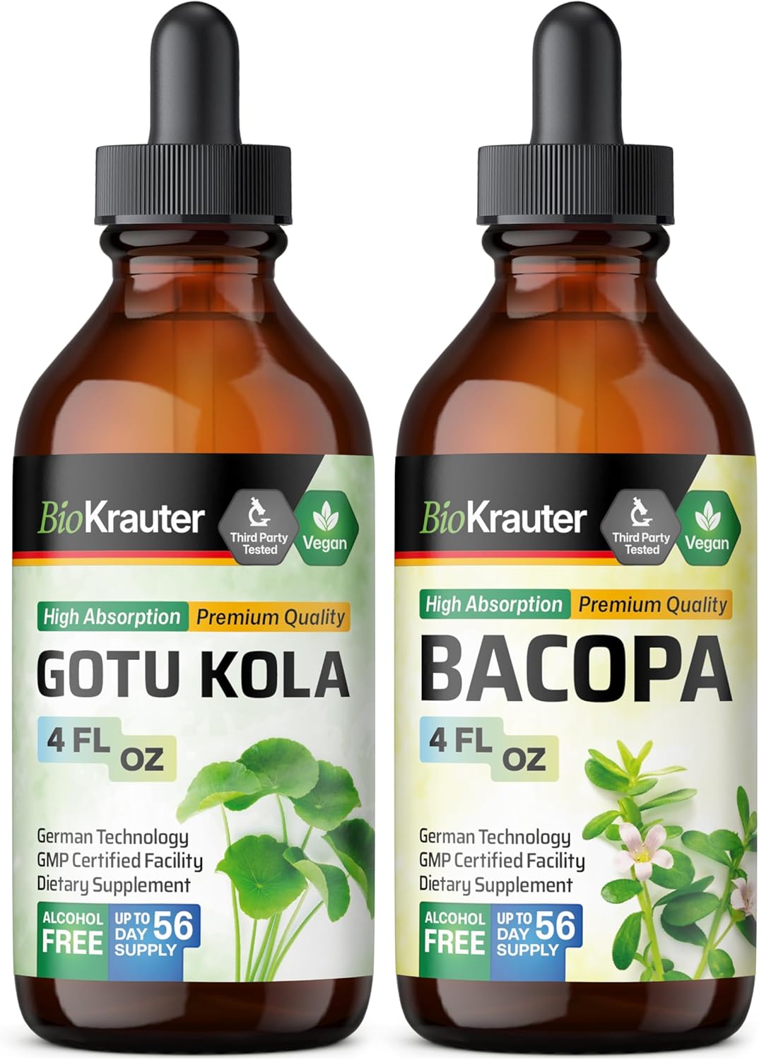 Gotu Kola and Bacopa Tincture Set - 4 Fl. Oz. Each - BIO KRAUTER
