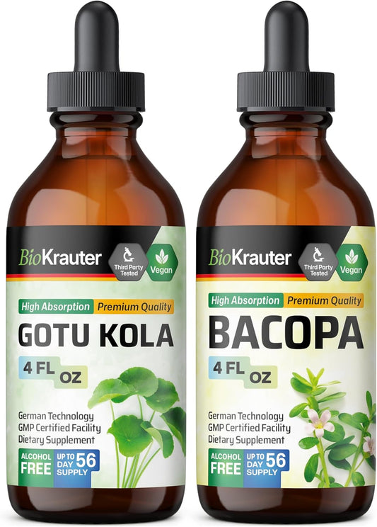 Gotu Kola and Bacopa Tincture Set - 4 Fl. Oz. Each - BIO KRAUTER