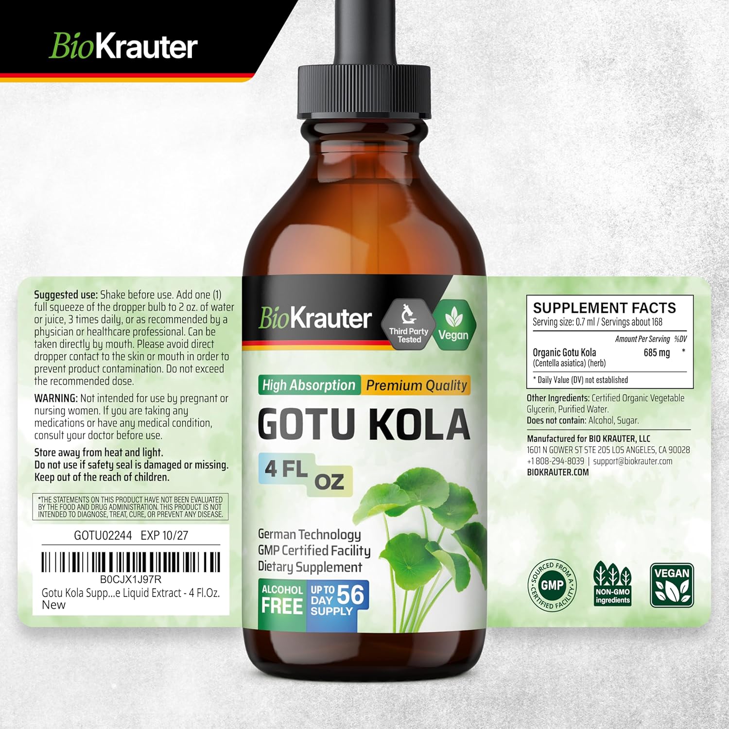 Gotu Kola and Bacopa Tincture Set - 4 Fl. Oz. Each - BIO KRAUTER