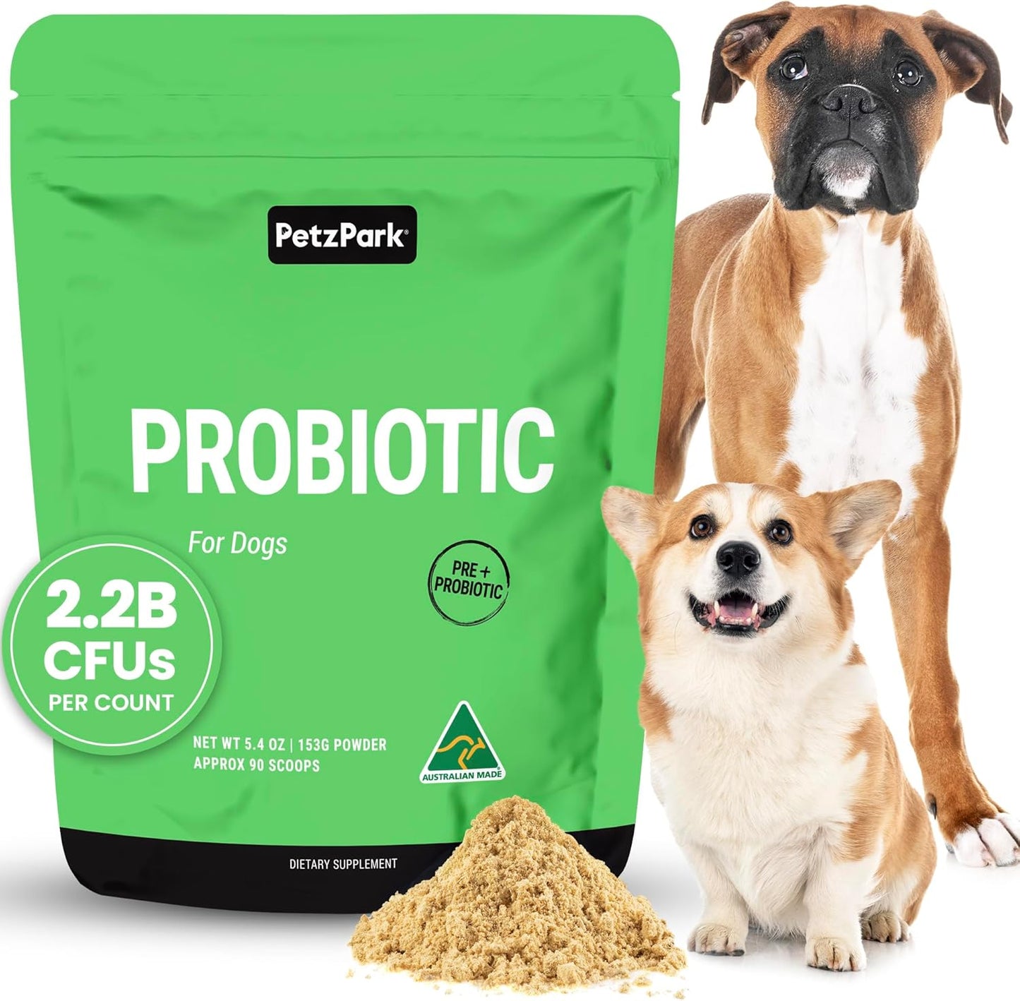Grain-Free Probiotic Powder for Dogs - Supports Digestive Health, Immunity & Oral Care - Reduces Allergies, Paw Licking & Yeast Infections - 5.4 oz - 90 Servings