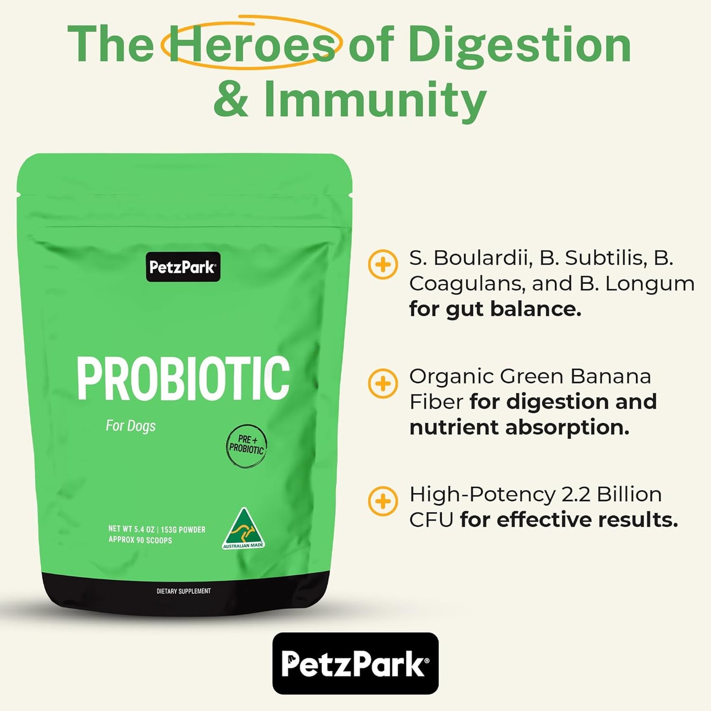 Grain-Free Probiotic Powder for Dogs - Supports Digestive Health, Immunity & Oral Care - Reduces Allergies, Paw Licking & Yeast Infections - 5.4 oz - 90 Servings